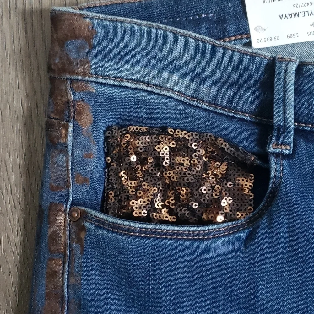 NWT Brax Maya Feel Good Women's Sequins Stripe Skinny Jeans Size 29 Chic - Picture 3 of 13